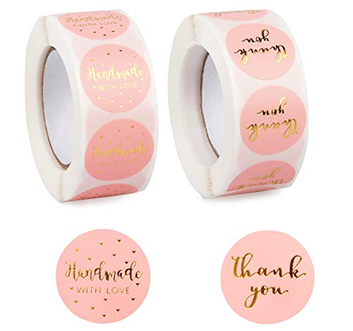 Xingsky 1000 Piezas Etiquetas Hecho a Mano,Pegatinas Redondas,Etiqueta para Hornear Decoración para Bolsas de Regalo Tarjetas,Sobres Cover