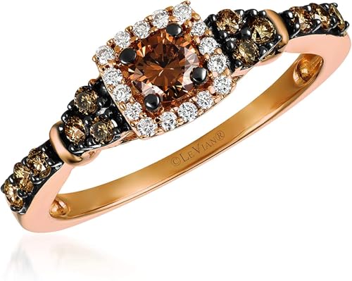 LE VIAN 1/2 Carat Vanilla and Chocolate Diamond Ring for Women | Elegant 14k Rose Gold Pave Halo Wedding Ring for Her (G-H/Brown, VS2-SI1, 0.51 cttw) Promise Anniversary Band Size 3 - Image 2