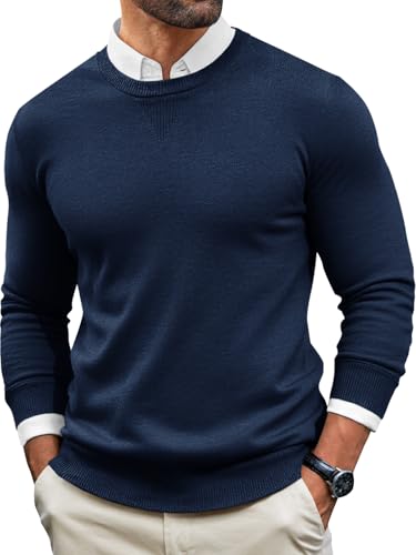 Image of Runcati Mens Crewneck Sweaters Casual Knit Lightweight Dress Sweater Long Sleeve Slim Fit Fall Winter Pullover
