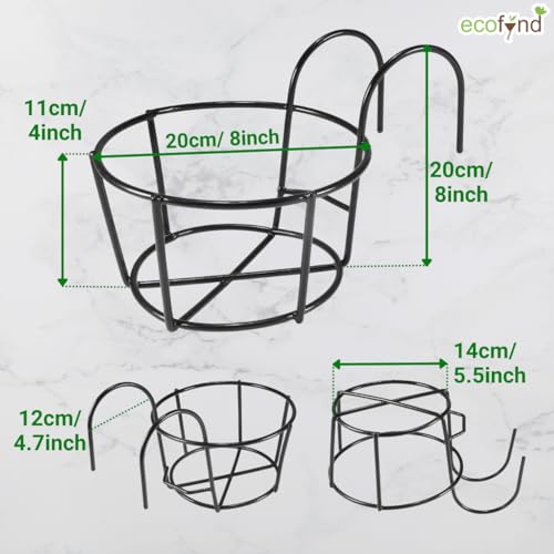 Image of ecofynd 1 Pack Round Metal Hanging Flower Pot Stand For Railing planters, Gamla stand Pot Holder for Balcony decoration items outdoor, Plant stands for balcony, Flower pot stand indoor (Black, PS028)