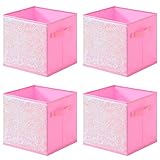 JULY'S SONG Aufbewahrungsbox 4 Stück, Faltbox Kinder, Aufbewahrung für Regal ohne Deckel, Faltbarer Organizer, Spielzeug Kiste mit Griffen 28 x 28 x 28cm(Pink)
