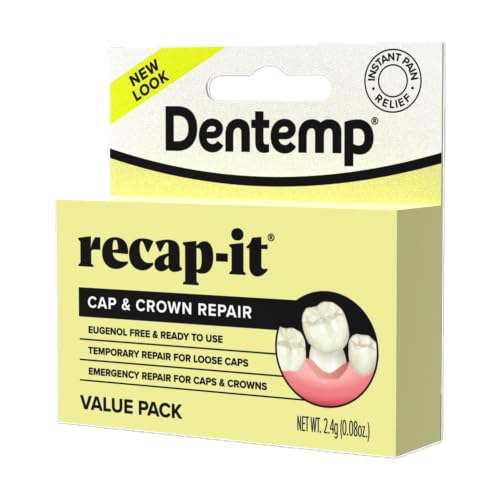 Image of Dentemp Recap-It Cap and Crown Repair Dental Kit - Fast Acting Formula Dental Cement for Loose Caps (Value Pack of 2) - Temporary Cement for Crown and Bridge