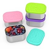 SOPHICO Stainless Steel Snack Containers for Kids, 8 oz Small Food Storage Container 1 Cup with Silicone Lid - Perfect 304 Metal Toddler Lunch Box for Daycare and School, Leak Proof (MIX, 4 PACK)