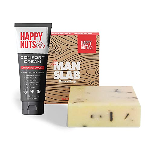 Happy Nuts Bundle - One Tube Of Happy Nuts Sweat Defense And Odor Control - Comfort Cream Lotion For Men And One Bar Of Happy Nuts Man Slab Bar Soap - Natural Men's Bar Soap For Men With Cedarwood #TOP17