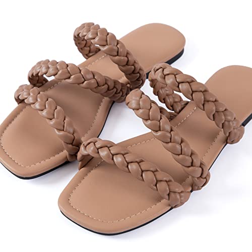 Image of Mtzyoa Women's Strappy Flat Sandals with Toe Ring | Lightweight Walking Slides | Summer Beach Wedding Shoes | Black | Casual Dressy Vacation