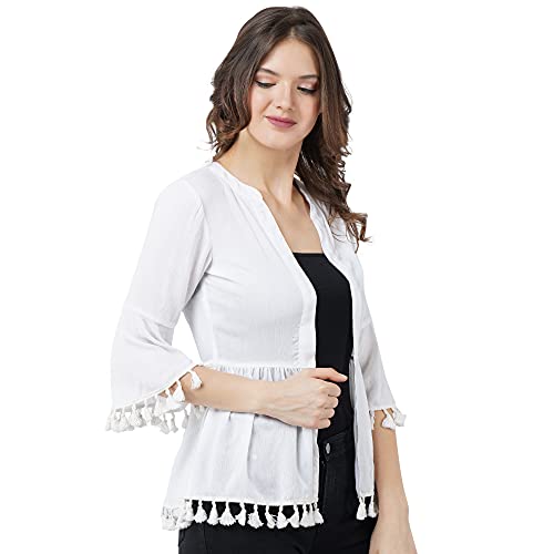 Image of AOL Women's Front Open Peplum Shrug with Tassel lace Detailing