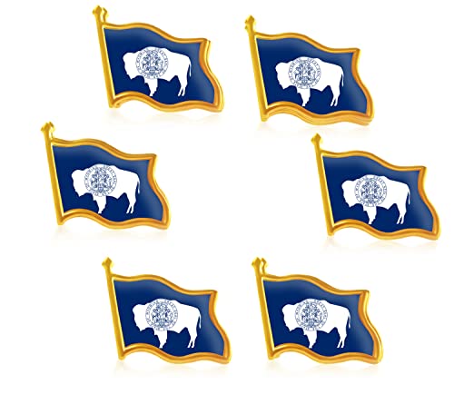 6Pack-US WYO Wyoming State Lapel Pins Waving Flag America Patriotic Pins Bulk Metal Souvenir Series Gifts-1”