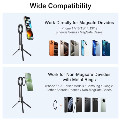 Image of ZORBES Magnetic Phone Tripod Stand for iPhone, Aluminium Smartphone Mini Tripod Pocket Cell Phone Stand, Folding Strong Magnet Quick Mount Compatible with iPhone 16 15 14 13 12 Series, Black