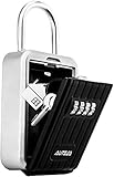 AUTSCA Key Lock Box Wall Mounted Stainless Steel Key Safe Box Weatherproof 4 Digit Combination Key Storage Lock Box Indoor Outdoor (Black)