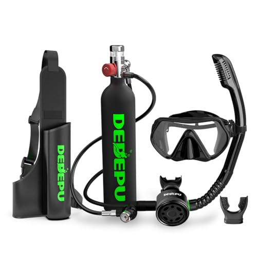 DEDEPU Mini Scuba Tank 1L Dive Portable Lung Air Tank with Snorkel Mask Underwater Breathing Diving Gear Backup Air Cylinder Emergency Rescue Pony Bottle (1L Scuba Tank+Snorkel)