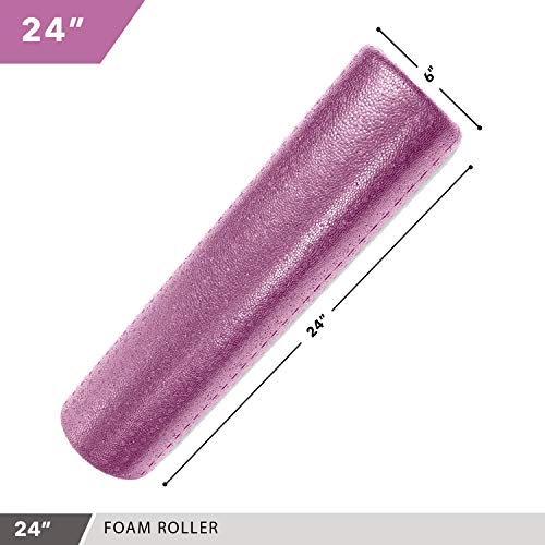 Day 1 Fitness High Density Muscle Foam Rollers - Sports Massage Rollers for Stretching, Physical Therapy, Deep Tissue, Myofascial Release - Ideal for Exercise and Pain Relief – Solid Purple, 24”