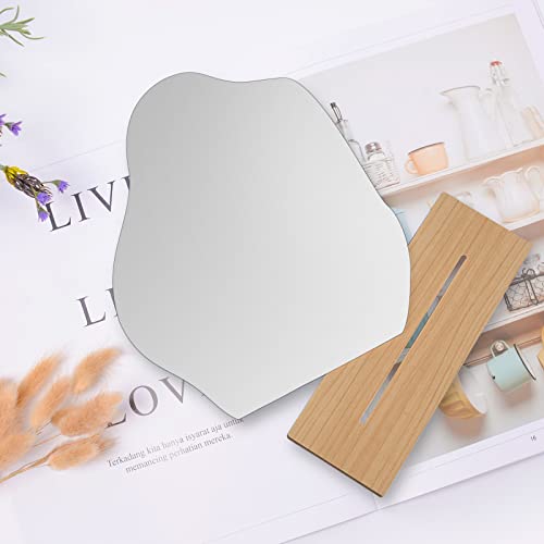 Mokoze Vertical Irregular Mirror Frameless Acrylic Makeup Mirror Aesthetic Mirror For Desk Funky Wavy Cloud Shape Wooden Stand For Living Room Bedroom And Minimal Spaces Home Decor #TOP1