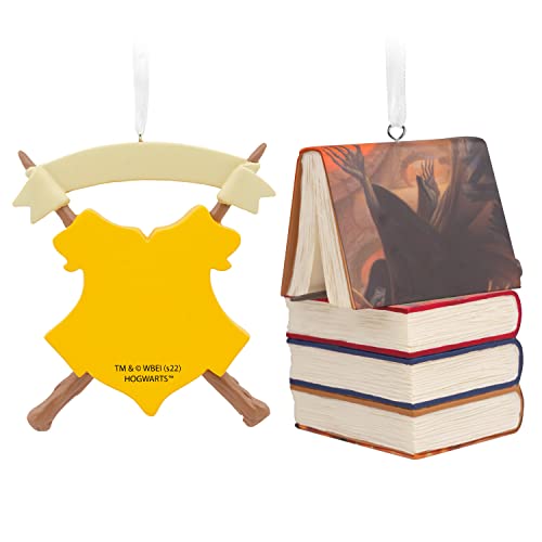 Hallmark-Harry-Potter-Hogwarts-Crest-and-Stacked-Books-with-Wand-Christmas-Ornaments-Set-of-2-0003HCM1141 Hallmark Harry Potter Hogwarts Crest and Stacked Books with Wand Christmas Ornaments Set of 2 0003HCM1141