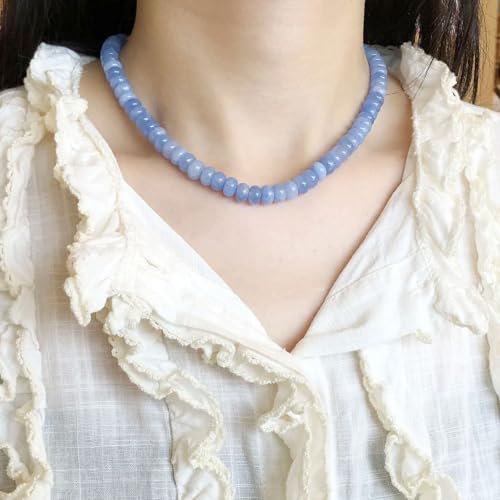 Beaded Gemstone Necklace for Women, Pure Color Boho Bead Choker Natural Stone Surfer Beach Rainbow Beads 18K Gold Plated DIY Handmade Jewelry Charm Trendy Birthday Gifts3