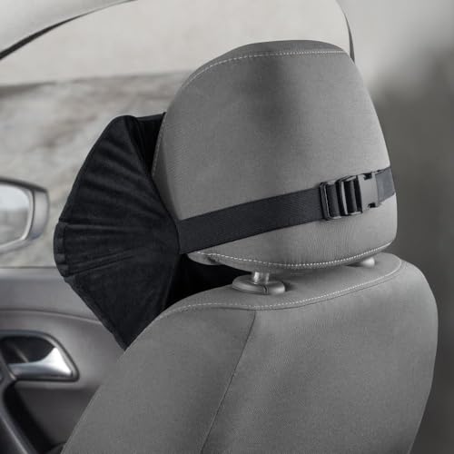Image of Wakefit Neck Pillow for Car | 2 in 1 Car Neck Pillow | Car Neck Rest, Head Rest Pillow, Neck Rest, Neck Pillow Memory Foam, Medium (Black - Set of 1)
