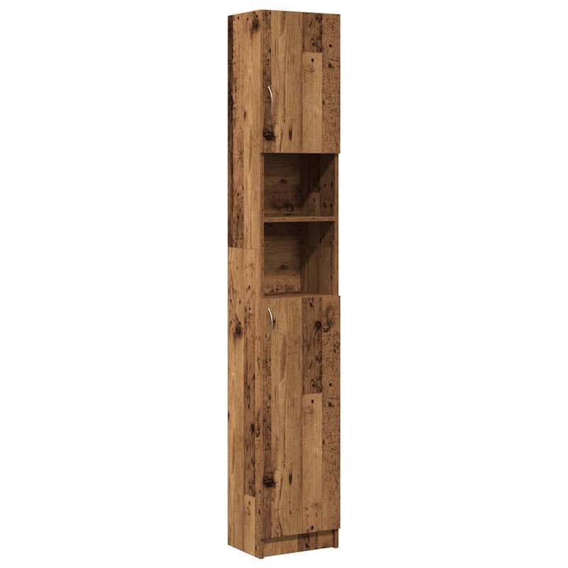Eleganz Armario de baño de madera con aspecto de madera envejecida, 32 x 25,5 x 190 cm, juego de muebles de baño con espacio para baños pequeños, duradero y elegante