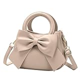 Small Purses for Women Crossbody Bag, Vegan Leather Crossbody Purses and Handbags with Top Carry Handle and Cute Bow Knot(Khaki)