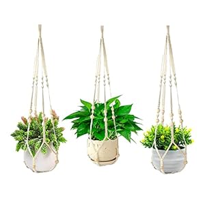 SSKHE Plant Hanger Indoor Outdoor Opknoping Planters Mand Pot Houder Met Houten Kralen Handgemaakte Katoenen Touw Voor Bloempot Patio Deck Plafond Plant Houder