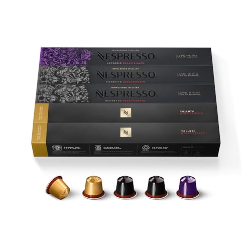Nespresso Original - Bundle 50 Capsules Décaféinées - Torréfaction Légère à Intense - 20x Ristretto, 20x Volluto, 10x Arpeggio