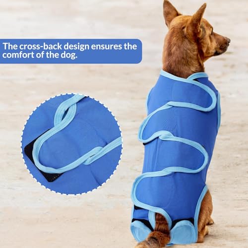 Image of SAWMONG Recovery Suit for Dogs Cotton, Professional Dog Surgery Suit for Spay, Pet Cone Alternative, Breathable Dog Onesie for Surgery Female Male, Abdominal Wounds Skin Disease Cat (XL, Blue)
