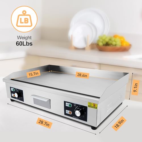 Image of Garvee 29 In Commercial Electric Griddle, Flat Top Grill Countertop Griddle | 3000W 110V Non-Stick Stainless Steel Teppanyaki Grill for Restaurant Kitchen Outdoor BBQ