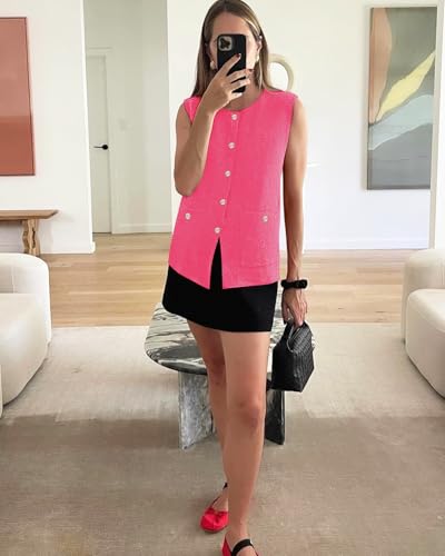 Image of Yousify Womens Sweater Vest Sleeveless Button Down Round Neck Knitted Tank Tops Casual Cardigan with Pockets