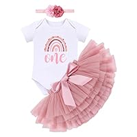 Odizli 1 Geburtstag Mädchen Outfit Kurzarm Body+Prinzessin Bunt Tütü Tüllrock+Blume Stirnband 3tlg Bekleidungssets Erster Geburtstag Party Babykleidung Baby Fotoshooting Bohnenrosa+Stirnband 1 Jahr