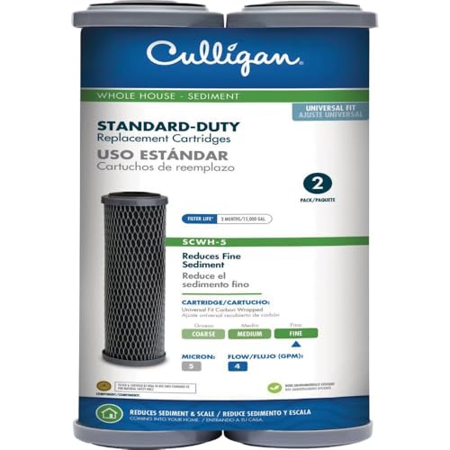 Image of Culligan SCWH-5 Whole House Water Filter Cartridges - Standard-Duty Carbon Replacement Filter Reduces Sediment, Rust, Scale & Dirt for Clean Drinking Water or for Cooking, 15,000 Gallons, Pack of 2