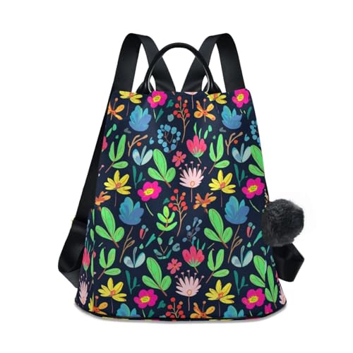 Sac à dos antivol fleuri noir pour femme de 17L contre les pickpockets