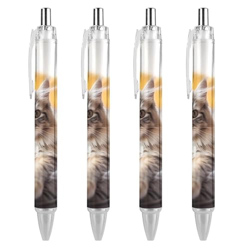 Bolígrafo retráctil de gato siberiano con tinta azul fluida y cómoda escritura, 4 uds