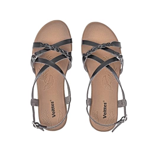 Image of Veittes Women's Casual Casual Cross Strap Flat Slide Sandals