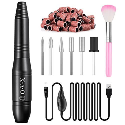 Image of Professional 20000 RPM USB Nail Drill Efile Kit for Acrylic Nails - Manicure & Pedicure Polishing with 6 PCS Nail Drill Bits, Sanding Bands and Brush, Black