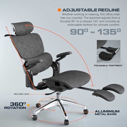 Image of DROGO Evo Lounge Ergonomic Office Chair for Work from Home, Computer Chair with Mesh, Adjustable Seat, 6D Armrest, 4D Headrest & Lumbar Support | Gaming Chair with Footrest & Recline (Black)