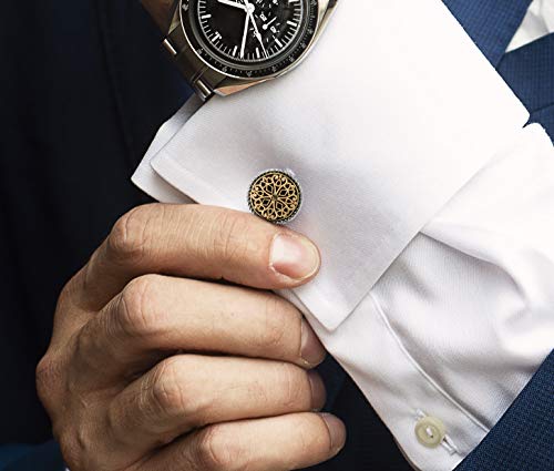 18K Gold Plated Cufflinks With 6 Shirt Studs Set For Tuxedo Shirt - Best Gifts For Men Wedding Business With Luxury Wooden Gift Box #TOP5