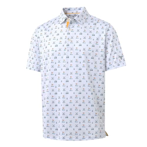 Image of M MAELREG Mens Golf Shirt Short Sleeve Dry Fit Print Moisture Wicking Performance Patterns Collared Polo Shirt