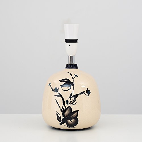 Oriental Design Round Table Lamp Base in a Cream Ceramic Finish