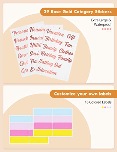 A6 Binder For Money Saving , Pu Leather Budget Planner Organizer With 8 Cash Envelopes, Sheets,Rose Gold Category Stickers (Leopard) #TOP5