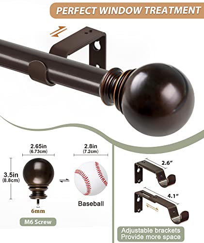 Kamanina 1 Inch Curtain Rod Telescoping Single Drapery Rod 72 To 144 Inches (6-12 Feet), Bronze Curtain Rods For Windows 69 To 140 Inches, Round Finials #TOP4
