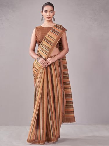 Image of Satrani Women's Shimmer Silk Printed Saree with Unstitched Blouse Piece