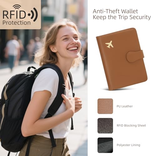 Image of ZOPPEN RFID Blocking Passport Holder Travel Wallet | RFID-blocking protects passport & cards. 4 slots, ID window, zipper pocket. PU leather, slim, light. Unisex brown.