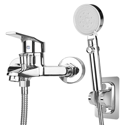bssmmai Ensemble de Robinet de Baignoire avec Douchette, Mitigeur de Baignoire, Robinet Chaud et Froid, Accessoires de Montage pour Douche et Baignoire