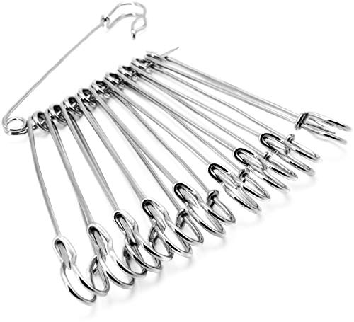 AKORD HO-24 10 PCS 4 Inch Large Metal Safety Pin-Big and Strong Enough to Hold Heavy-Weight Fabrics and Materials Like Canvas, Leather, Upholstery, 8.7 x 2 x 1.8 cm, Silver