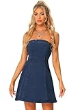 Allegra K Women's Stapless Jean Dresses Sexy Sleeveless One Piece Outfits Denim Dress Large Blue