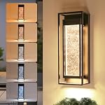 LUTEC Accessoires muraux extérieurs, 5 Température de couleur Porch Light Wall Sconce avec verre bulle cristal, Lanternes extérieures étanches, Lumières extérieures modernes pour garage porte avant maison, noir