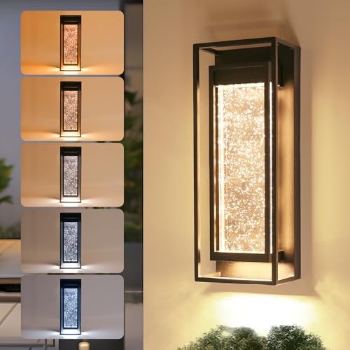 Image of LUTEC Outdoor Wall Light Fixtures, 5 Color Temperature Porch Light Wall Sconce with Crystal Bubble Glass,Waterproof Outdoor Wall Lanterns, Modern Outside Lights for House Front Door Garage, Black