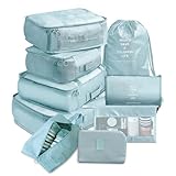 Packwürfel für die Reise, 9-teiliges Reisewürfel-Set, zusammenklappbarer Koffer Reiseorganisator...