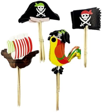 Pirate Tortenstecker,48 Stück Piratenparty Piraten Kuchen Topper Cupcake Topper Pirate Tortenstecker Piratenschiff Kuchen Deko für Piraten Thema Junge Kinder Geburtstag Party Muffi