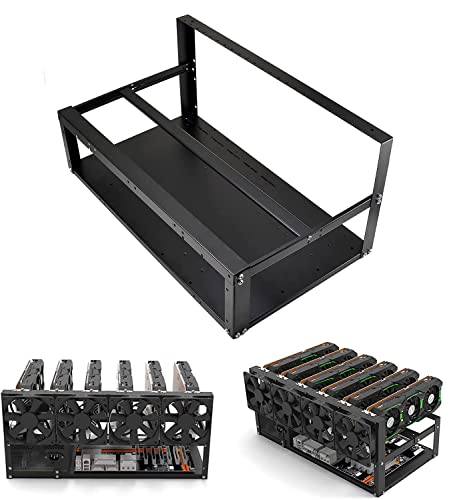 HRouGE 6GPUマイニングケースラックマザーボードブラケット用のオープンマイニングリグフレーム ATX電源、拡張電源をサポート,2 * SSD + 1 * HDDをサポートラック専用ツール( 最大8個のGPU) HRouGE 6GPUマイニングケースラックマザーボードブラケット用のオープンマイニングリグフレーム ATX電源、拡張電源をサポート,2 * SSD + 1 * HDDをサポートラック専用ツール( 最大8個のGPU)