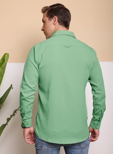 Image of FILO HEVIS Men's Casual Button Down Popcorn Shirts Stylish Long Sleeve Linen Textured Beach Summer Shirt