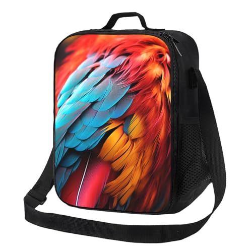 Lonchera aislada para hombres y mujeres, lonchera de plumas coloridas para oficina, trabajo, picnic, bolsas de almuerzo a prueba de fugas con correa para el hombro para adultos, bolsas de comida